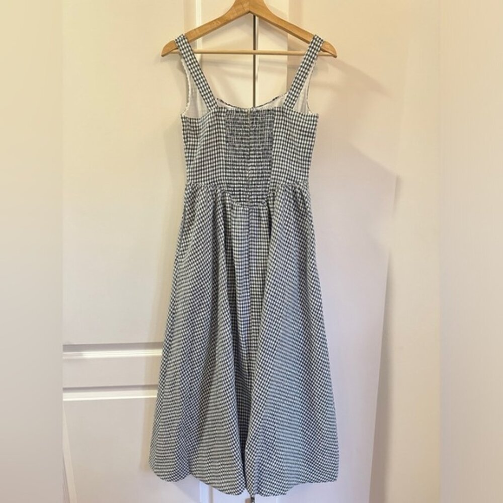NEW Reformation Balia Midi Linen Dress in  Slate Check Plaid Navy White | size 4 - Picture 11 of 16
